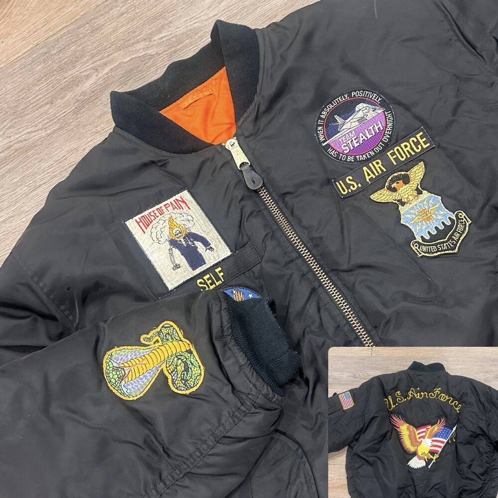 Vintage Y2K US Air Force Bomber Aviator Jacket Men’s XL Flyers MA-1 Patchwork